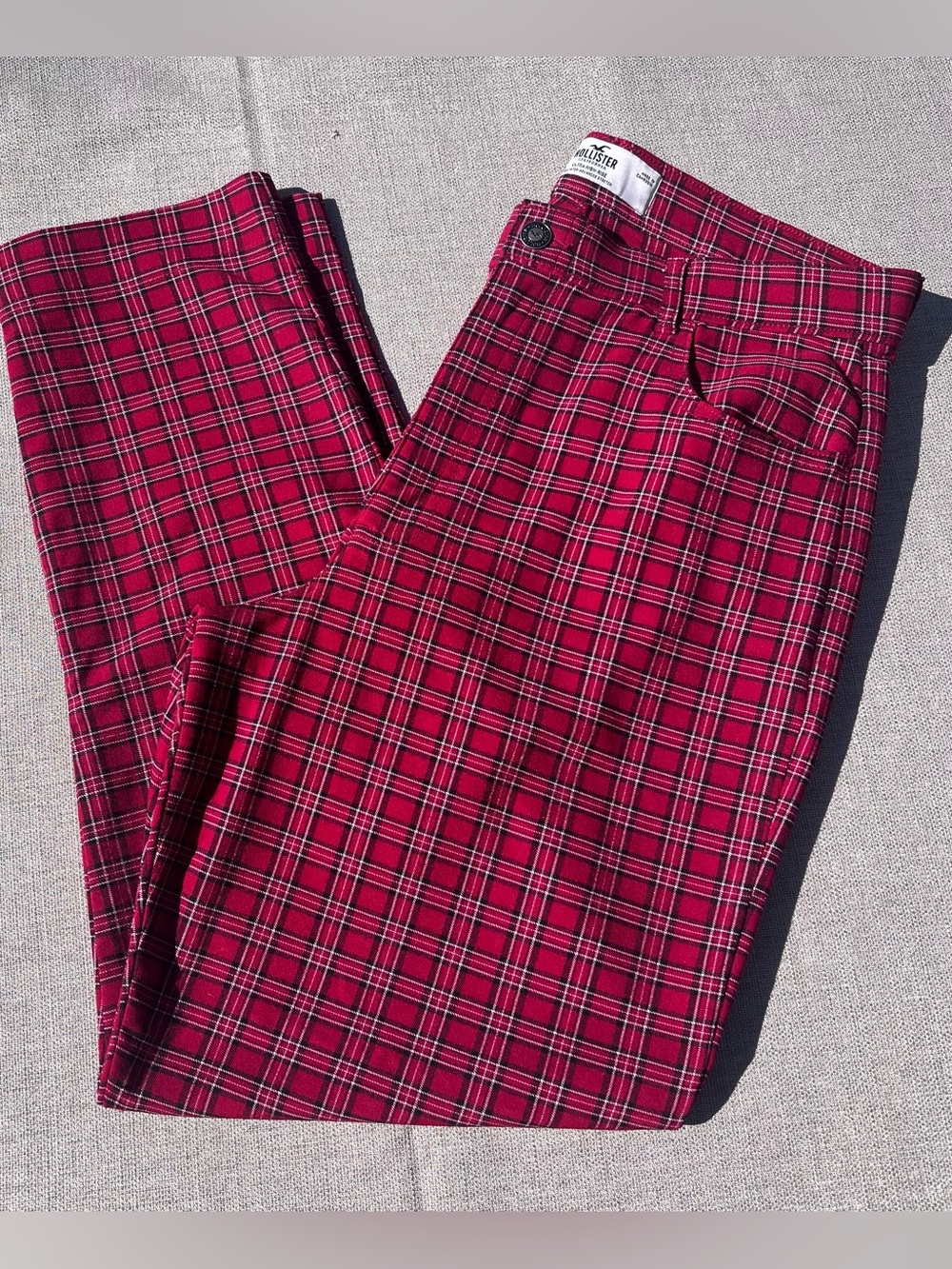Hollister Ultra High Rise Advanced Stretch Tartan Red Plaid Pants Pockets,Size L